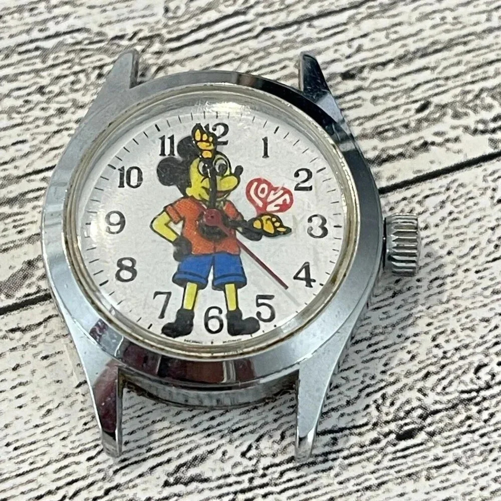 Vintage VTG 1960s Likson Co Hong Kong Mickey Mouse Love Watch No Band Not Tested